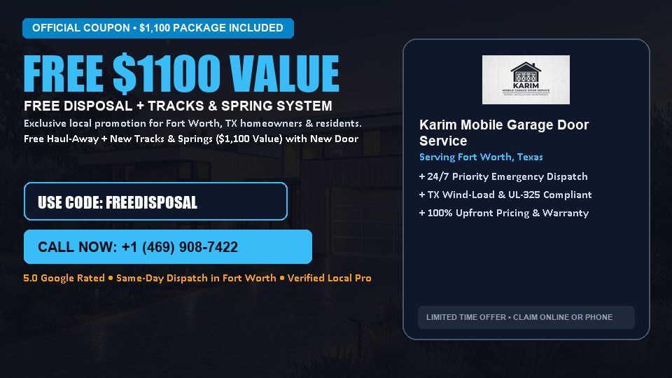 Karim Mobile Garage Door Service FREE Haul-Away & Heavy-Duty Tracks with New Door in Fort Worth, TX